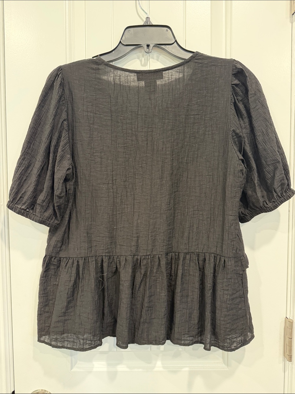 Laura Ashley Black Ruffle Tie-Front Peasant Blouse - Picture 3 of 5